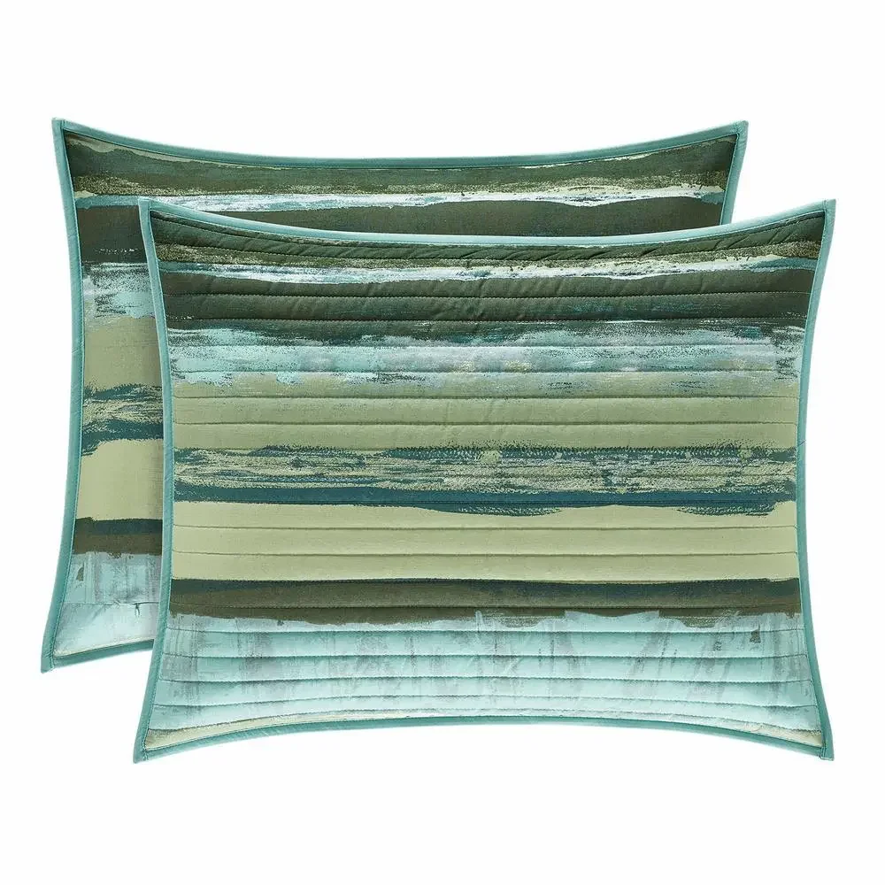 Five Queens Court Forest Cameron Watercolor Stripe Quilted Pillow Sham Green,
